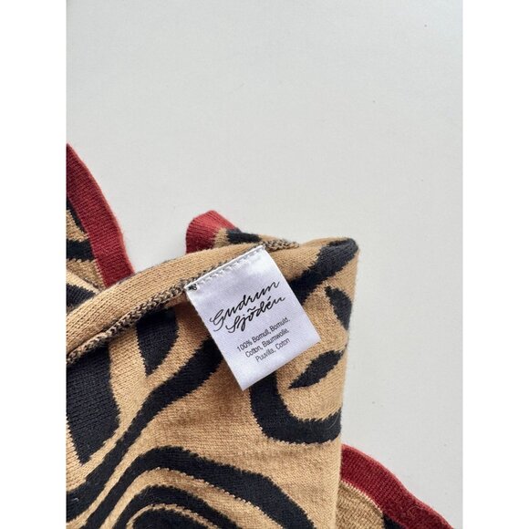 GUDRUN SJODEN Black Abstract Leaf Cotton Intarsia Knit Cardigan Sweater, Size S - Picture 10 of 11